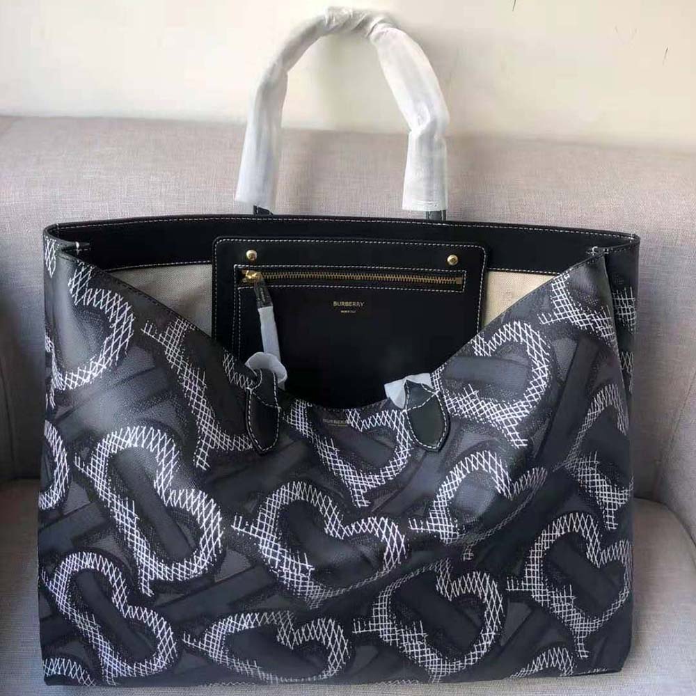 Burberry Women Monogram Print E-canvas Tote Bag-Black - image 6