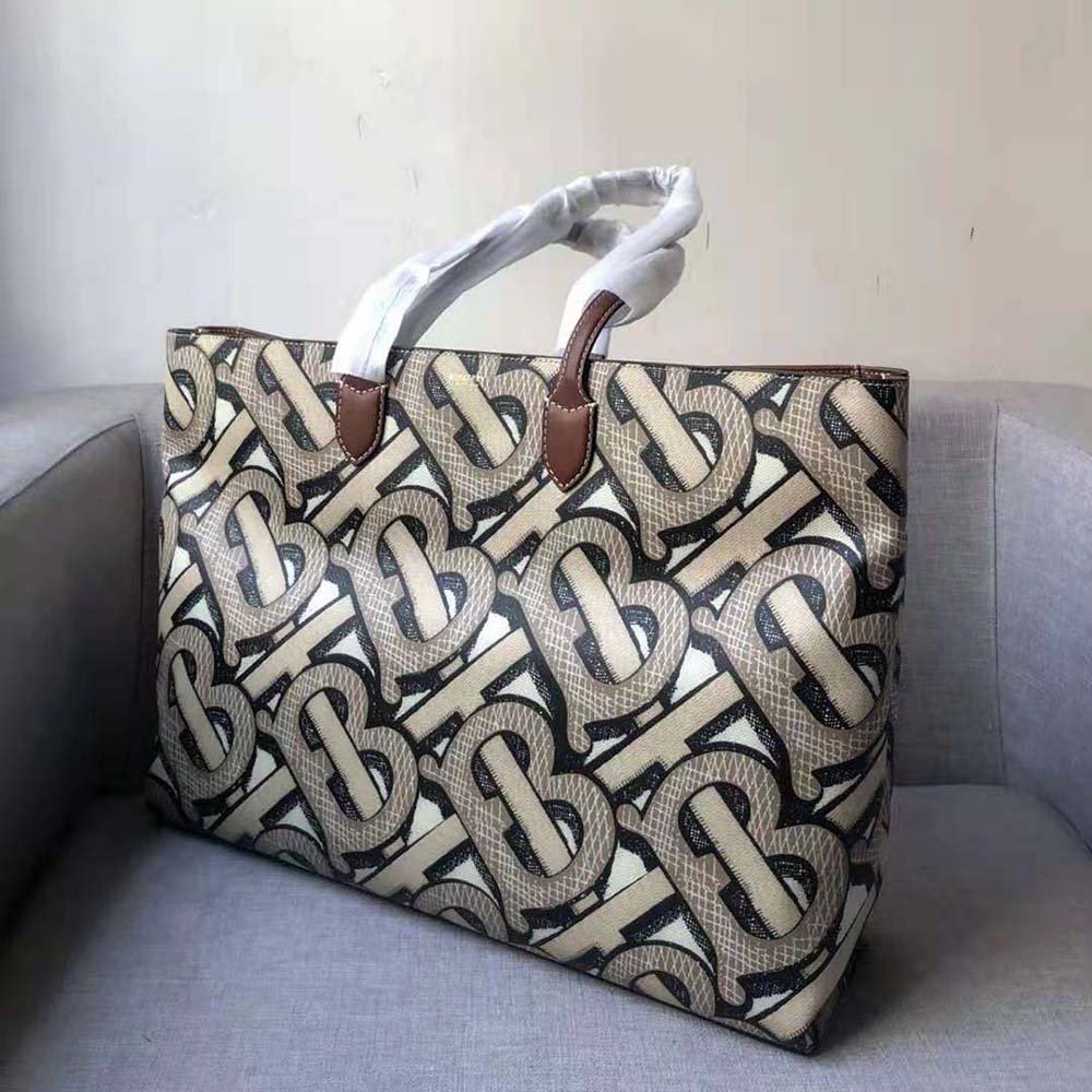 Burberry Women Monogram Print E-canvas Tote Bag-Brown - image 4