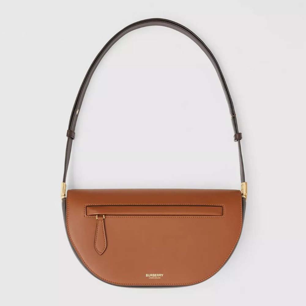 Front view of Burberry Women Small Leather Olympia Shoulder Bag-Brown showing clasp