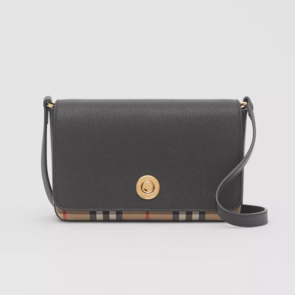 Front view of Burberry Women Small Leather and Vintage Check Crossbody Bag