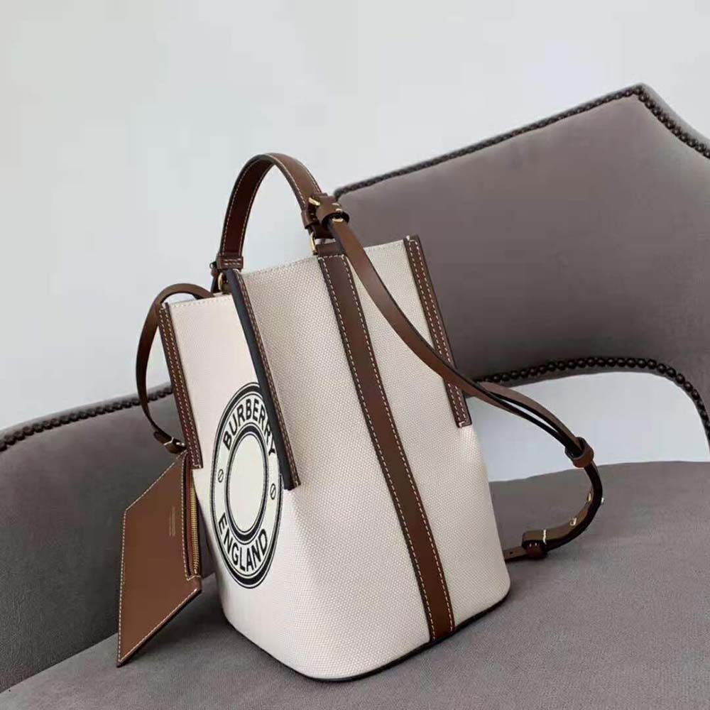 Burberry Women Small Logo Graphic Cotton Canvas Peggy Bucket Bag - image 4