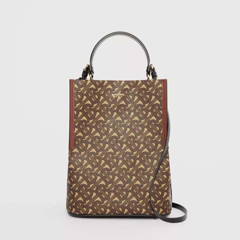 Front view of Burberry Women Small Monogram E-canvas Peggy Bucket Bag