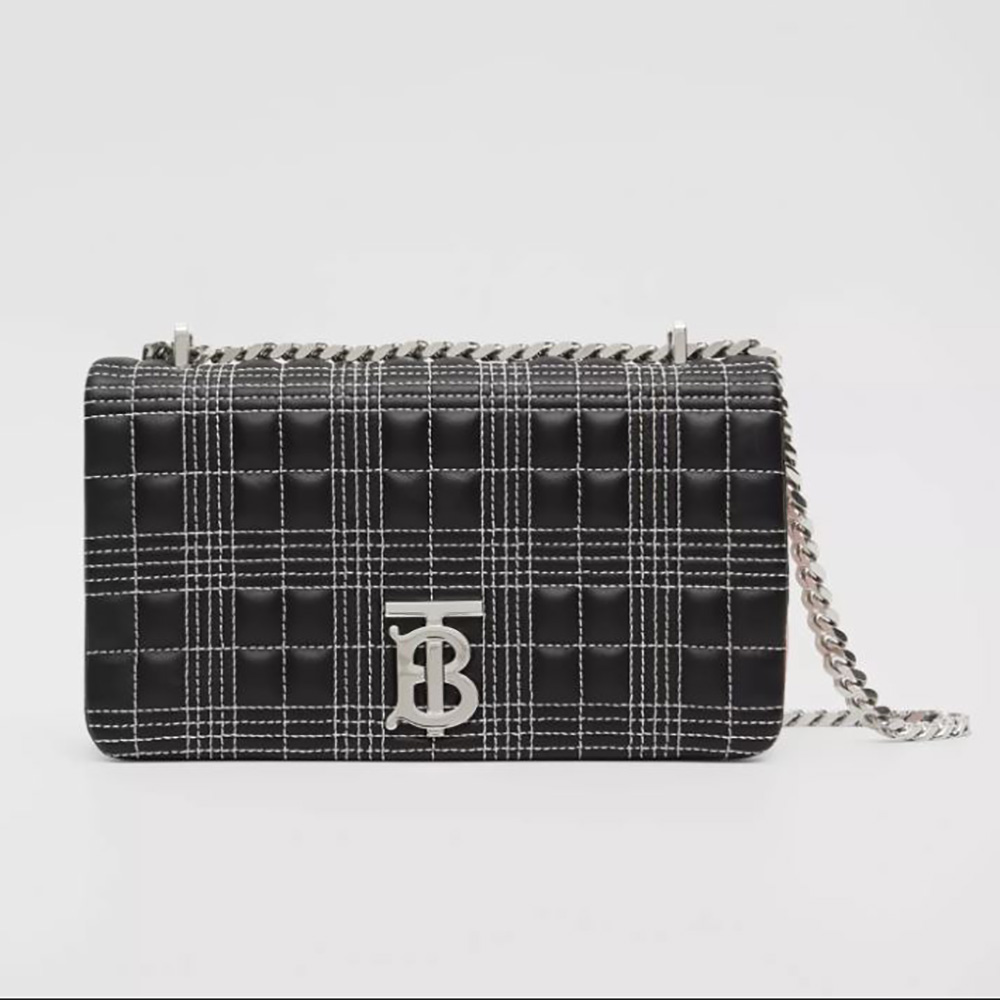 Front view of Burberry Women Small Quilted Tri-tone Lambskin Lola Bag in black