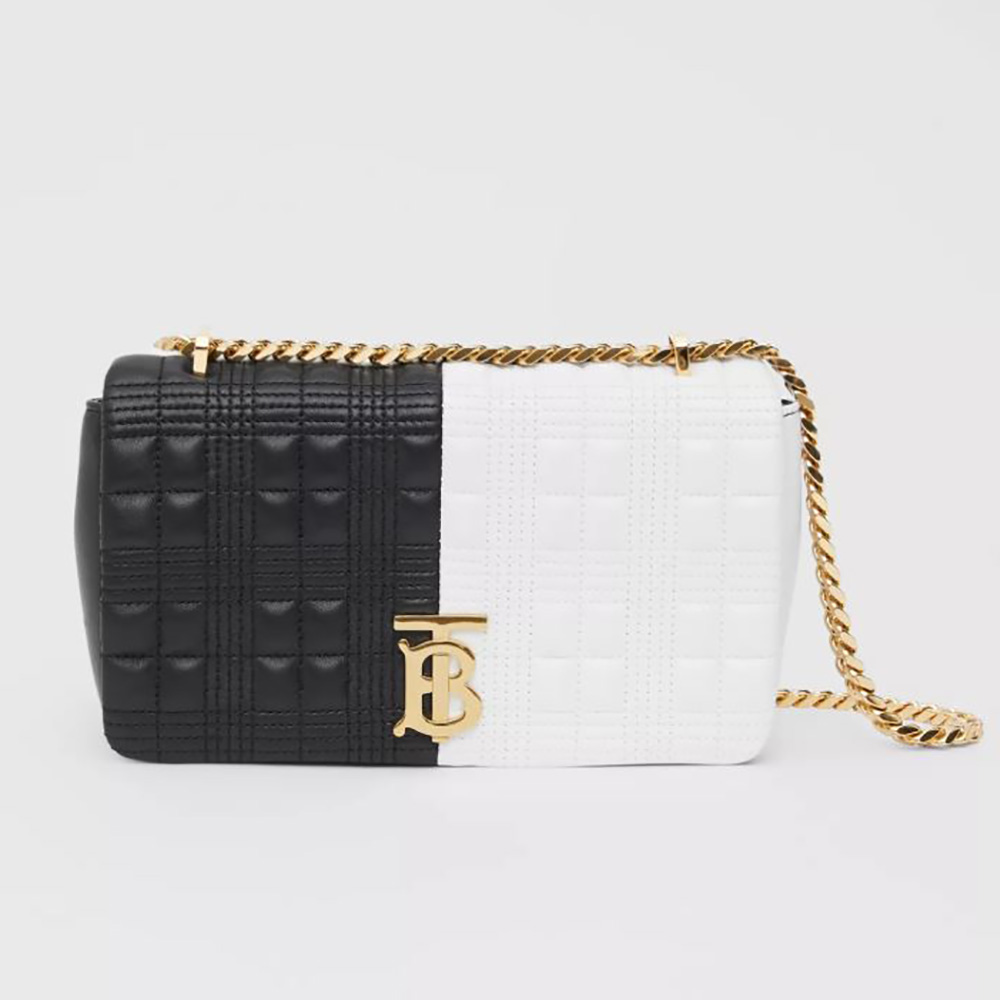 Front view of Burberry Women Small Quilted Two-tone Lambskin Lola Bag in black