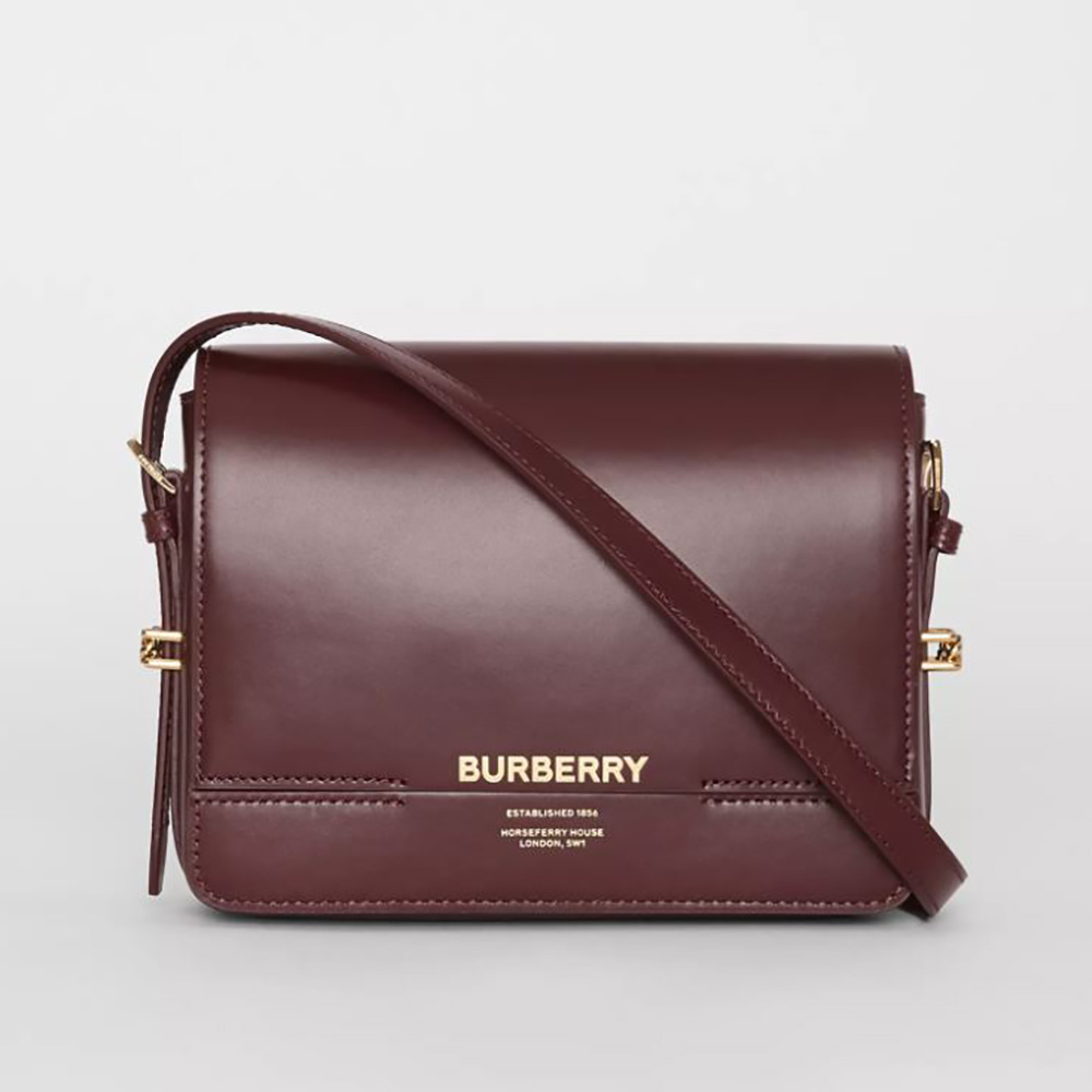 Front view of Burberry Women Small Two-tone Leather Grace Bag-Maroon