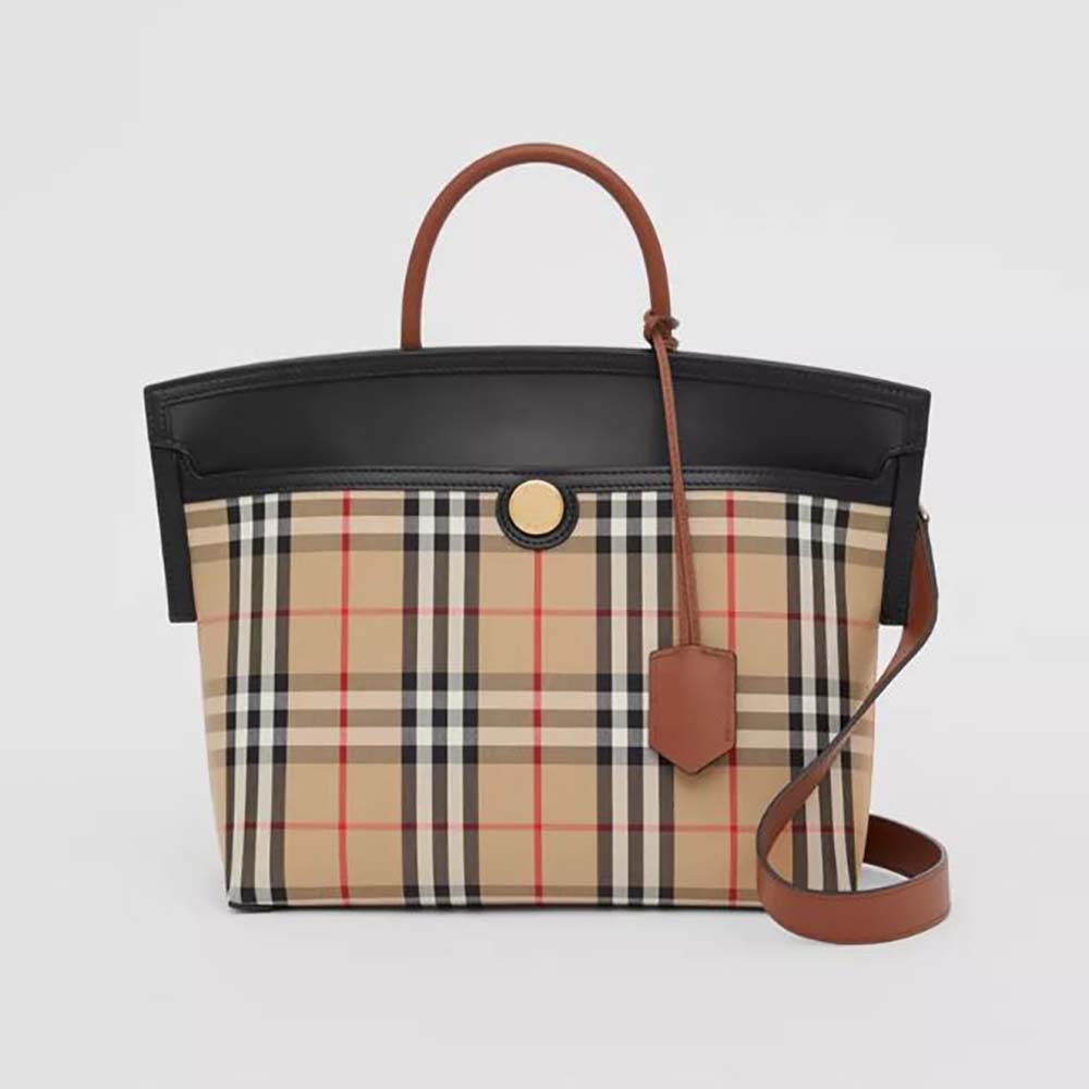 Front view of Burberry Women Small Vintage Check Society Top Handle Bag