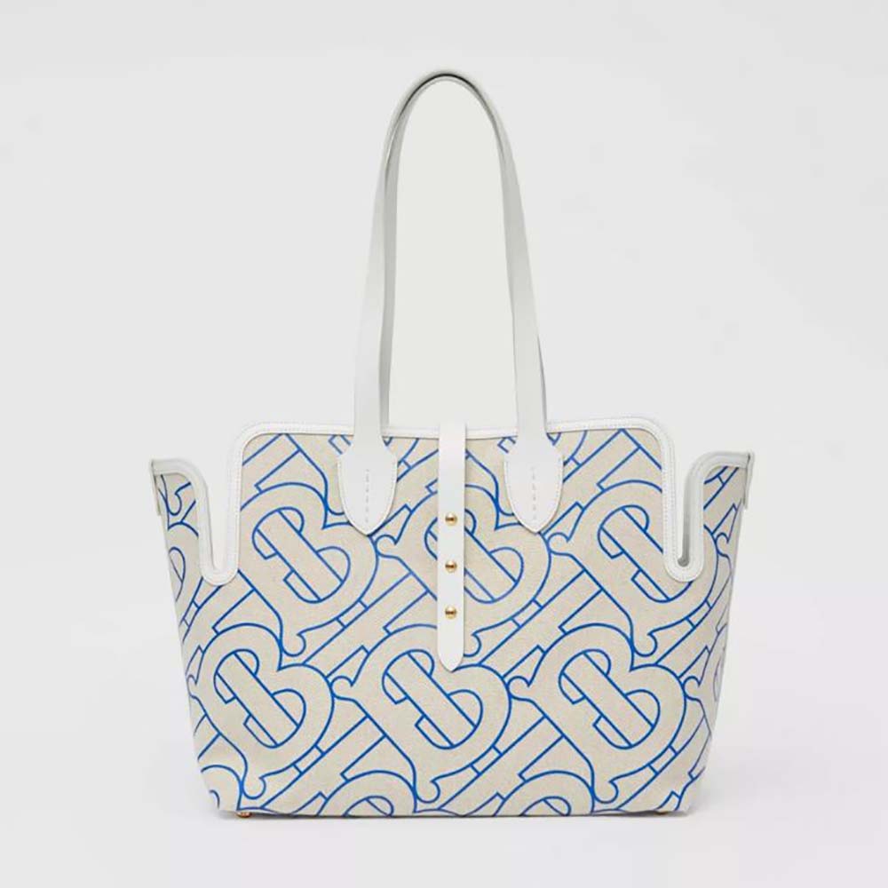 Front view of Burberry Women The Medium Soft Cotton Canvas Belt Bag-Blue
