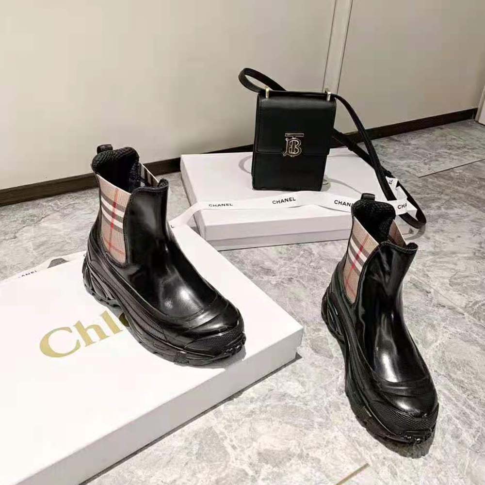 Burberry Women Vintage Check Detail Coated Canvas Chelsea Boots-Black - image 4