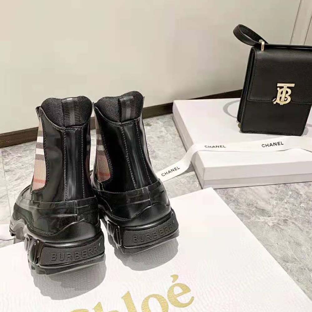 Burberry Women Vintage Check Detail Coated Canvas Chelsea Boots-Black - image 5