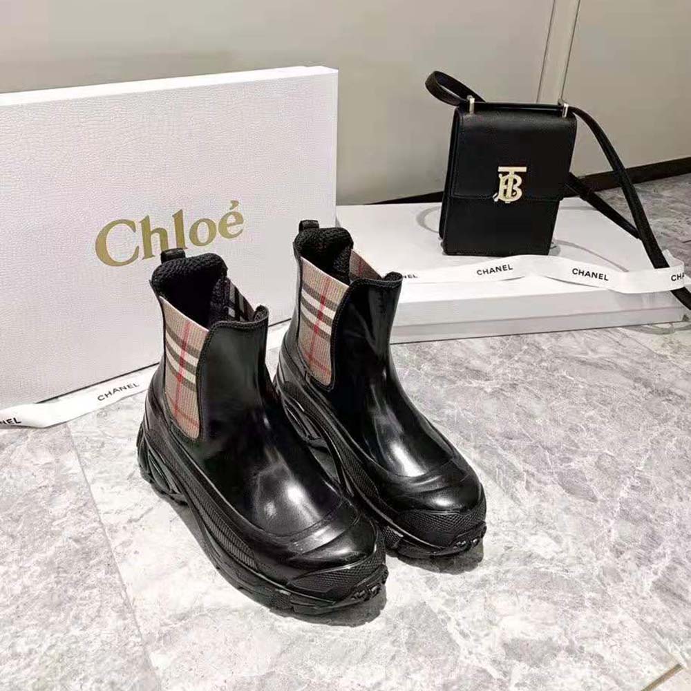 Burberry Women Vintage Check Detail Coated Canvas Chelsea Boots-Black - image 6
