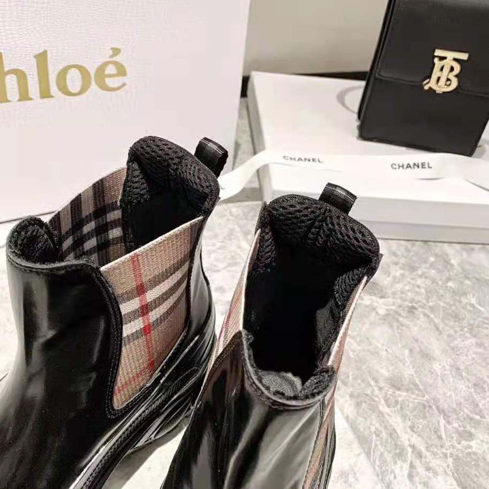 Burberry Women Vintage Check Detail Coated Canvas Chelsea Boots-Black - image 7