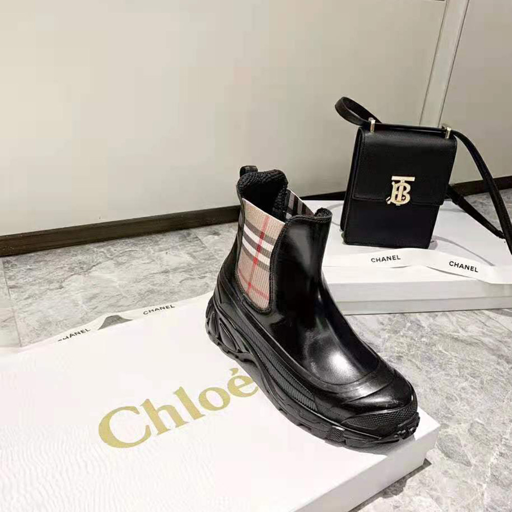 Burberry Women Vintage Check Detail Coated Canvas Chelsea Boots-Black - image 8