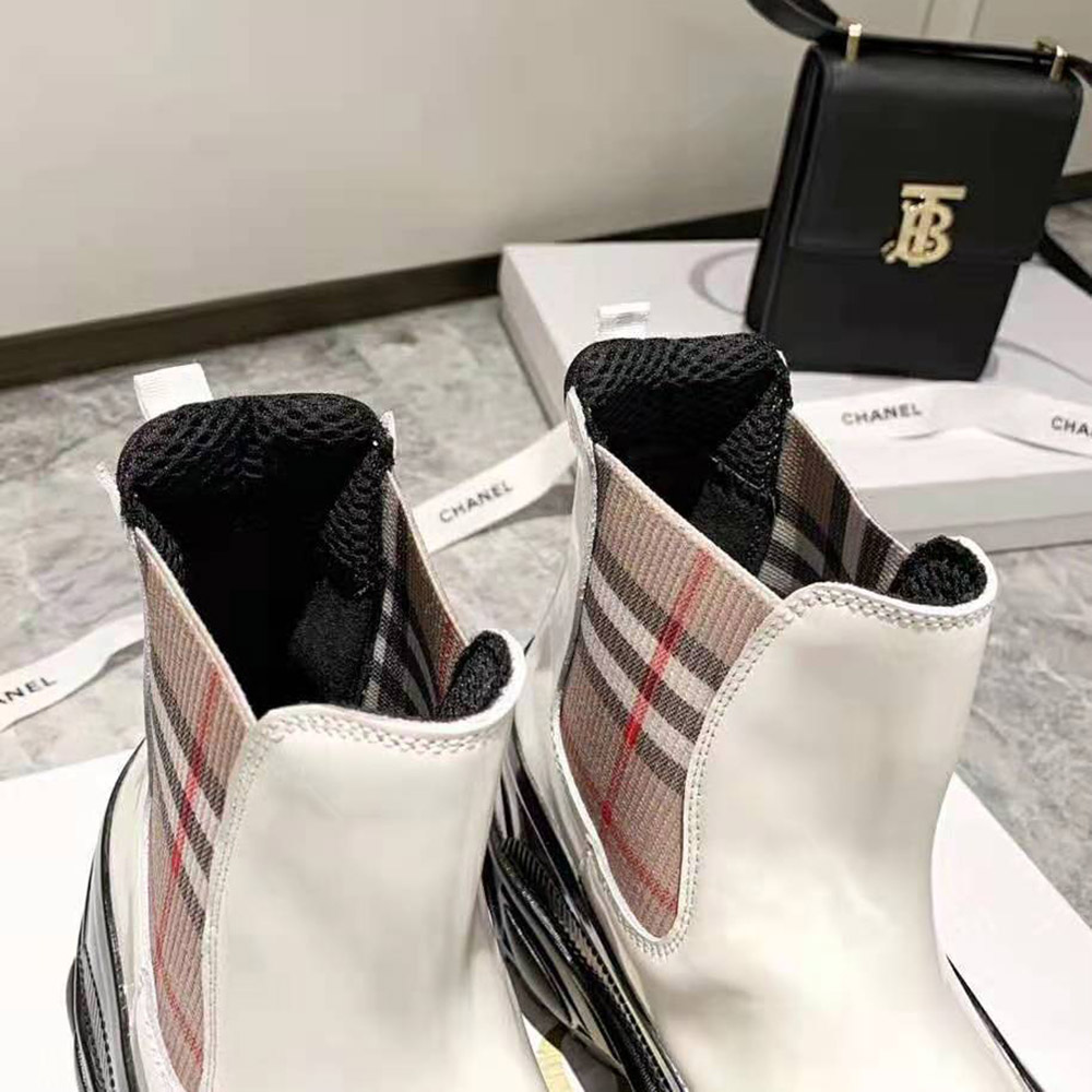Burberry Women Vintage Check Detail Coated Canvas Chelsea Boots-White - image 7