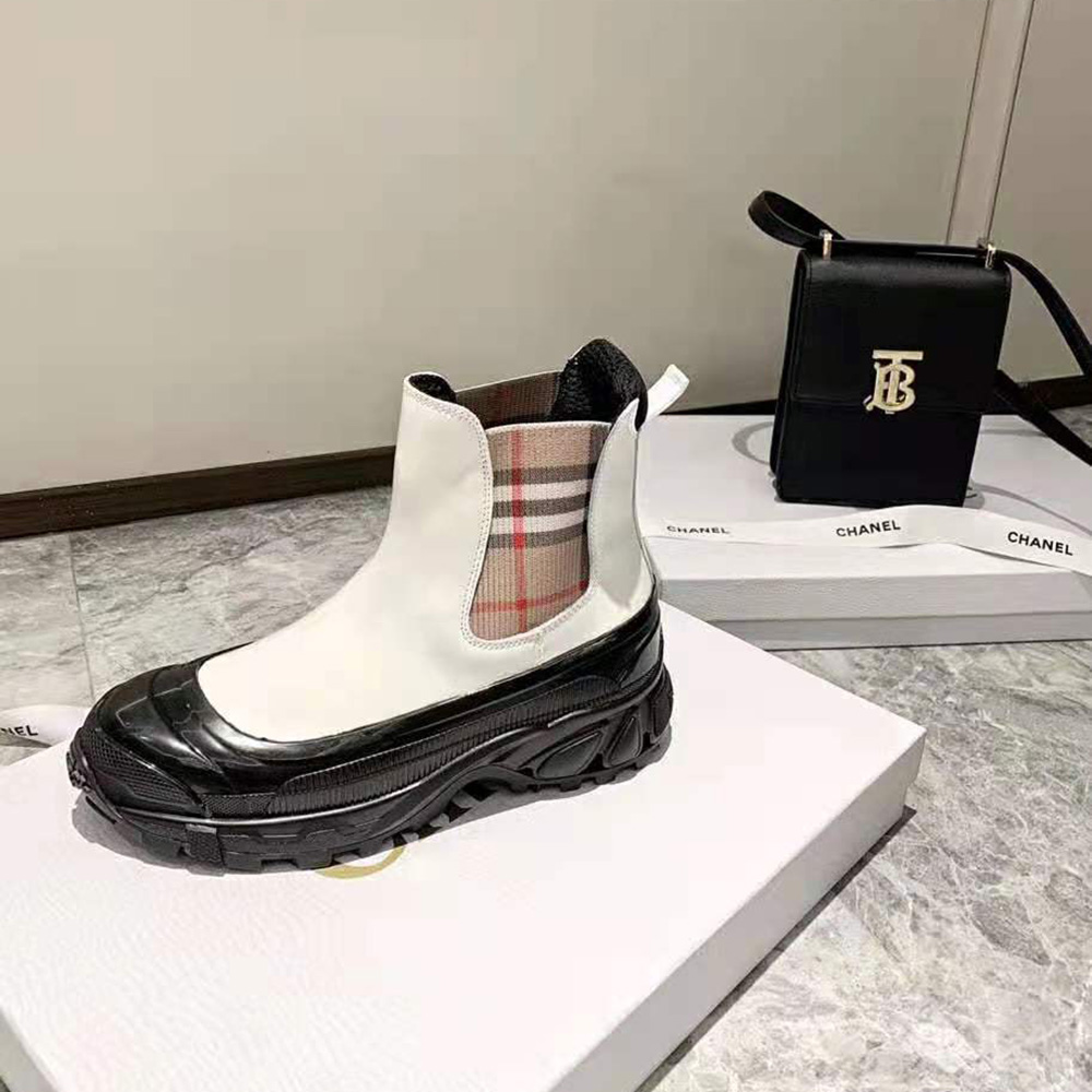 Burberry Women Vintage Check Detail Coated Canvas Chelsea Boots-White - image 8