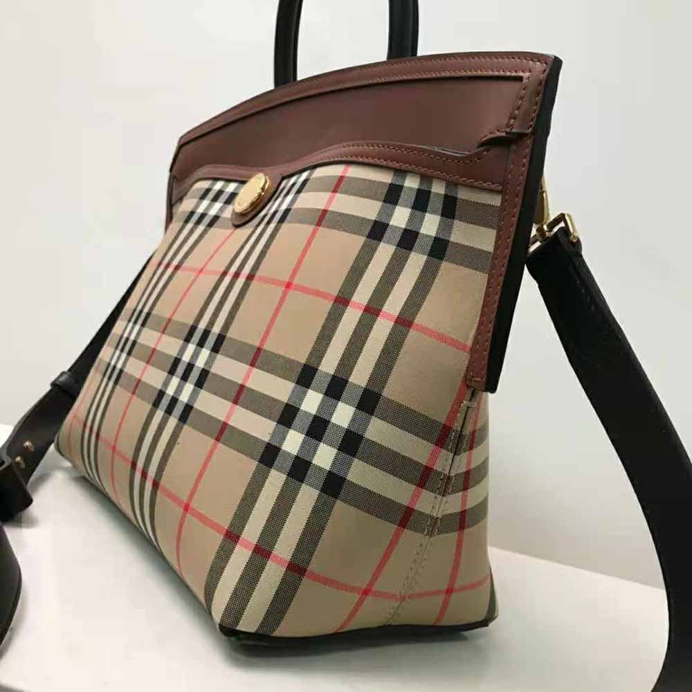 Burberry Women Vintage Check and Leather Society Top Handle Bag - image 5