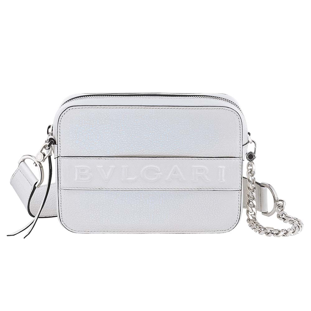 Front view of Bvlgari Women Bvlgari Logo Camera Bag in Calf Leather-White