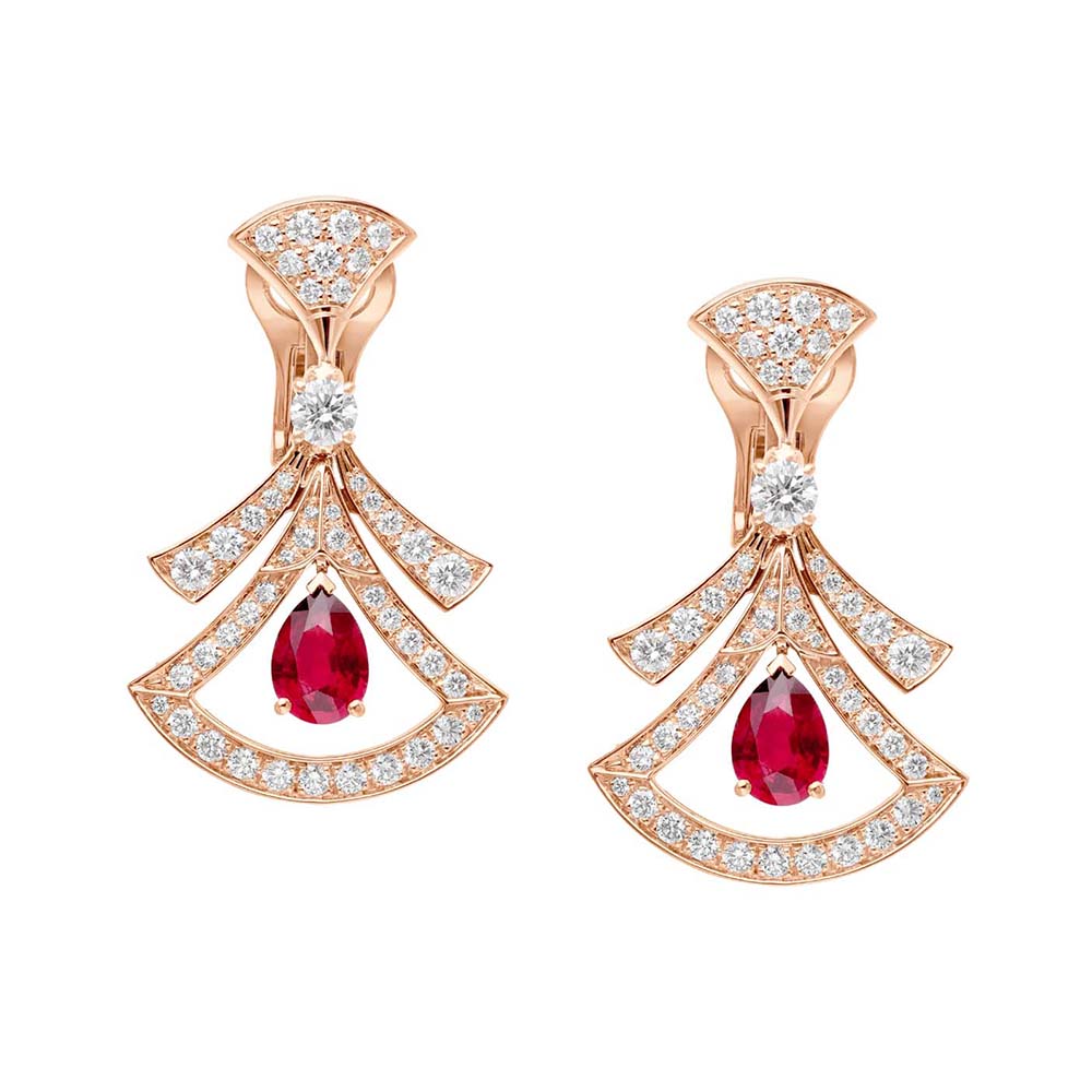 Front view of Bvlgari Women DIVAS’ DREAM rose gold openwork earrings