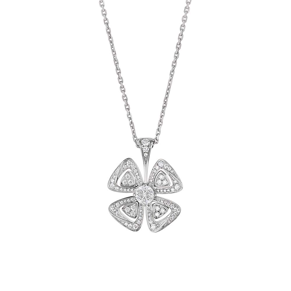 Front view of Bvlgari Women Fiorever 18 KT White Gold Necklace with floral pendant