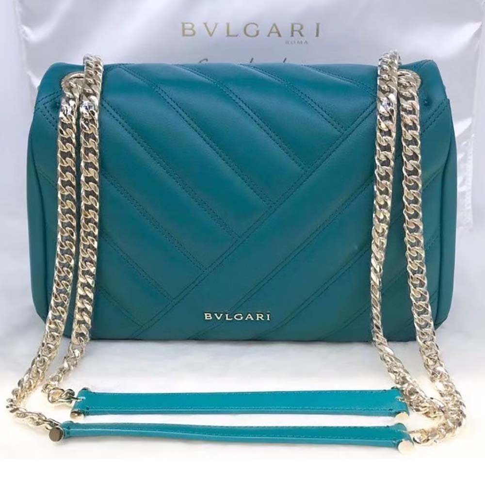 Side angle showing silhouette and adjustable strap of Bvlgari Women Serpenti Shoulder Bag