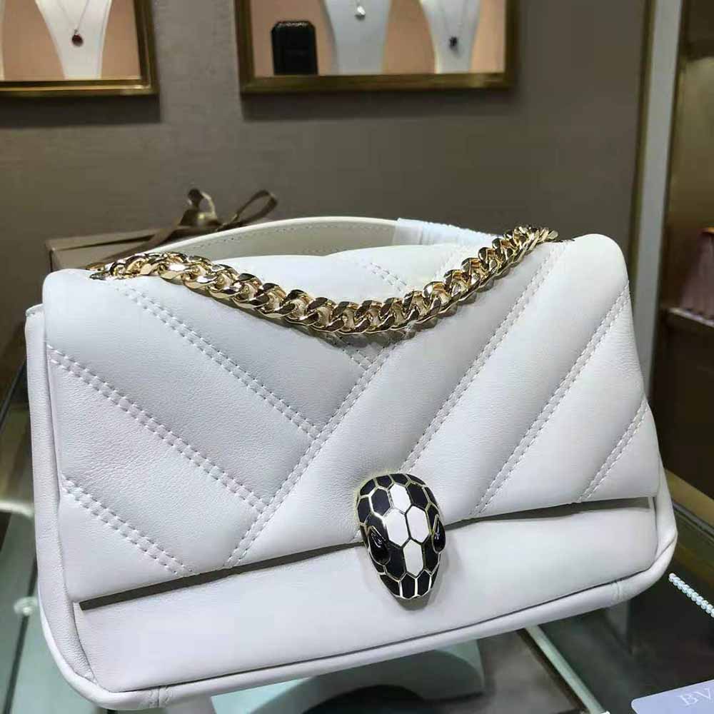 Bvlgari Women Serpenti Cabochon Shoulder Bag-White - image 4