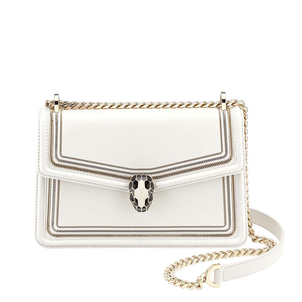 Front view of Bvlgari Women Serpenti Diamond Blast Shoulder Bag-White