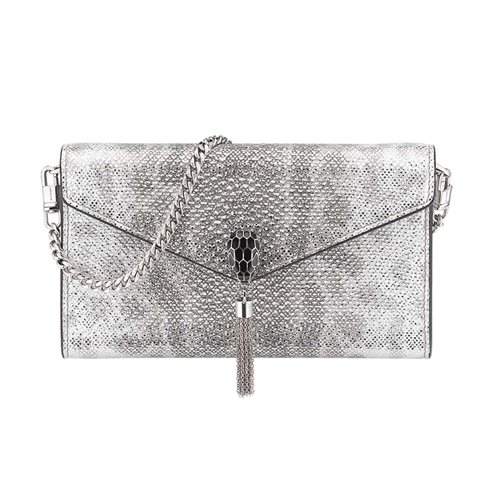Front view of Bvlgari Women Serpenti Forever Pochette in black nappa leather