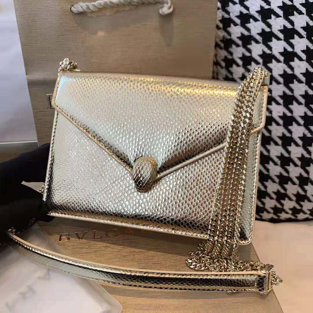 Side angle showing gold-tone hardware on Bvlgari Women Serpenti Forever Shoulder Bag