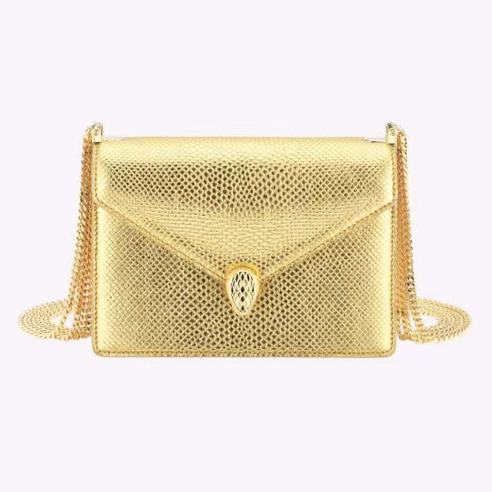 Bvlgari Women Serpenti Forever Shoulder Bag in Karung Leather-Gold