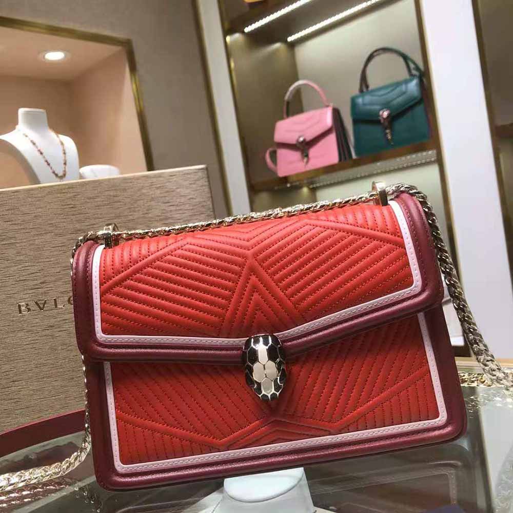 Side angle showing silhouette of Bvlgari Women Serpenti Forever Shoulder Bag-Red
