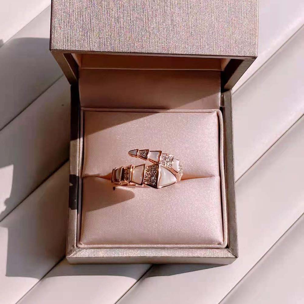 Detail of snake head motif on Bvlgari Women Serpenti Viper ring
