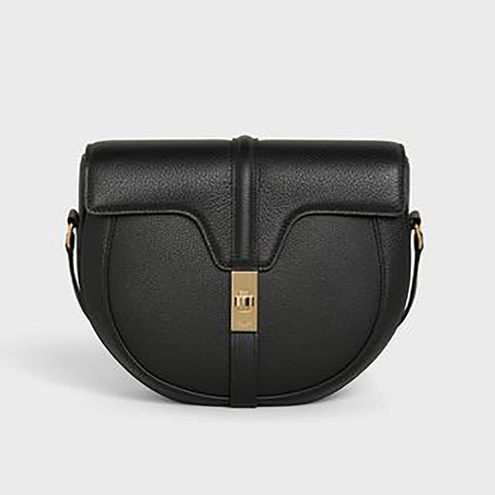 Front view of Celine Women Besace 16 in Grained Calfskin-Black shoulder bag