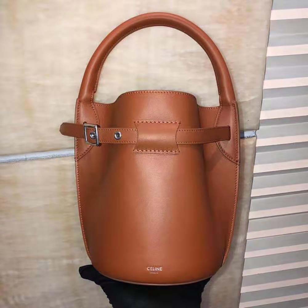 Close-up of gold-tone hardware and drawstring on Celine Nano Bucket