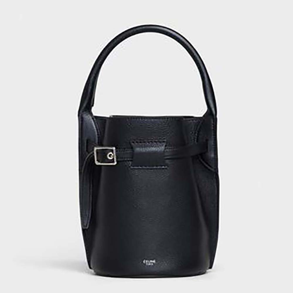 Front view of Celine Women Big Bag Nano Bucket in black grained calfskin