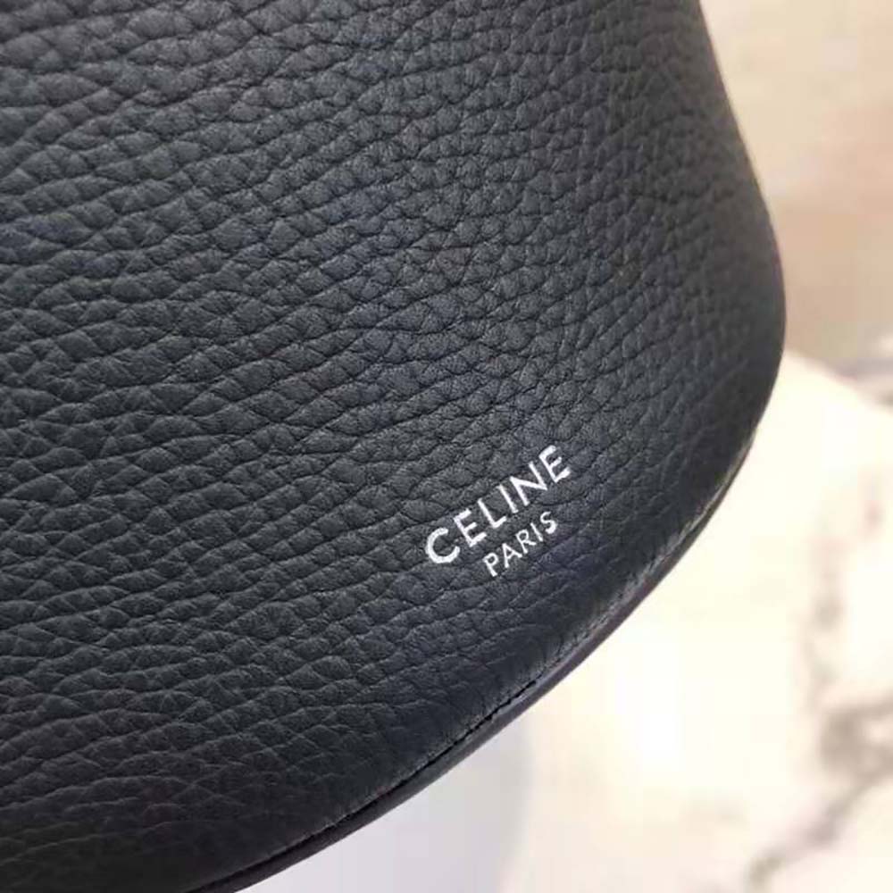 Side angle of Celine Women Big Bag Nano Bucket showing bucket silhouette