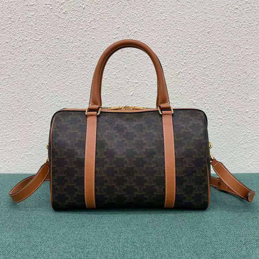 Close-up of Triomphe canvas pattern on Celine Women Boston Bag