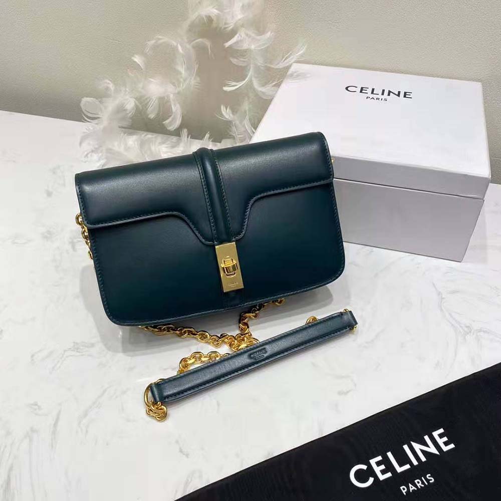 Celine Women Chain Bag 16 in Satinated Calfskin-Green - image 4