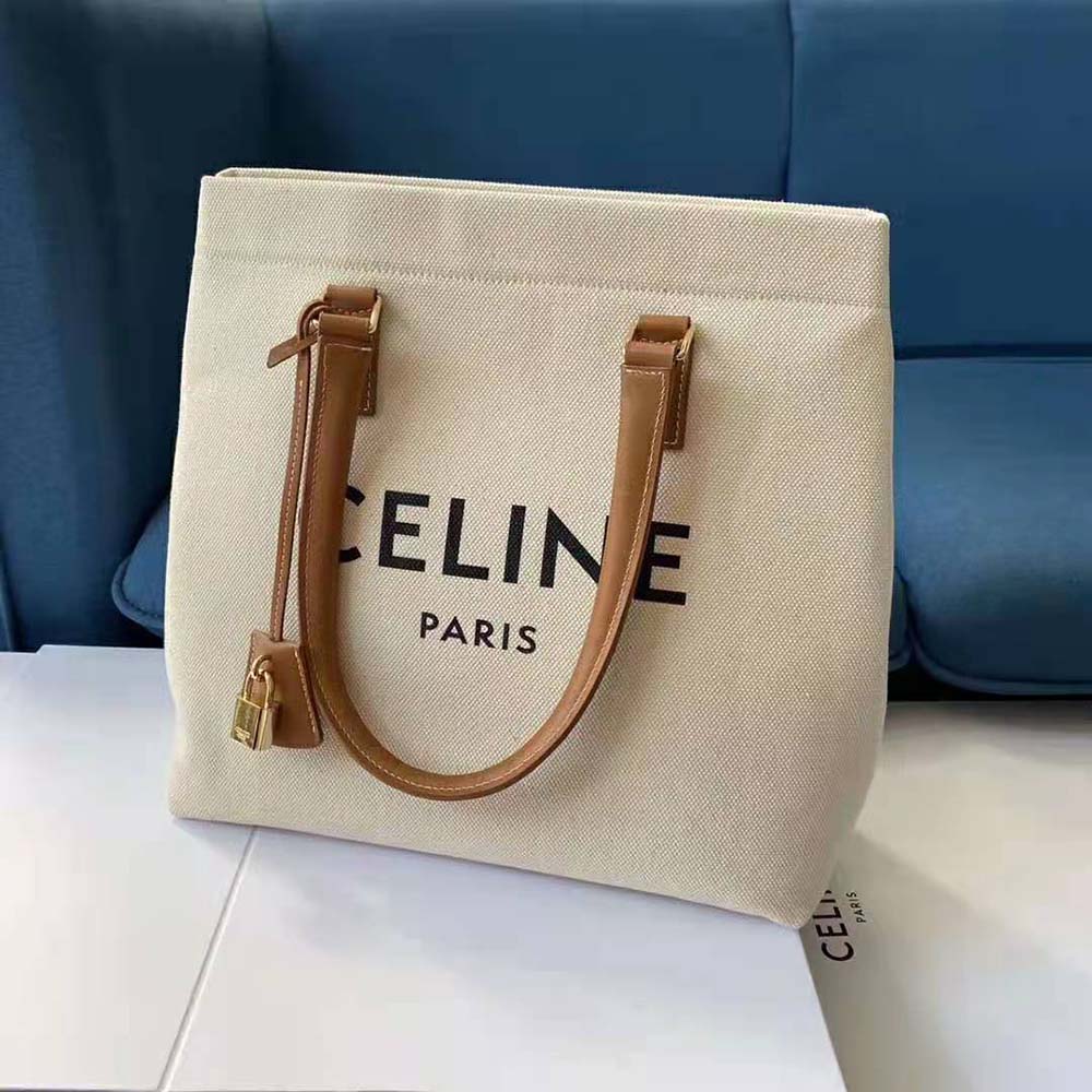 Close-up of calfskin trim and gold hardware on Celine Women Horizontal Cabas