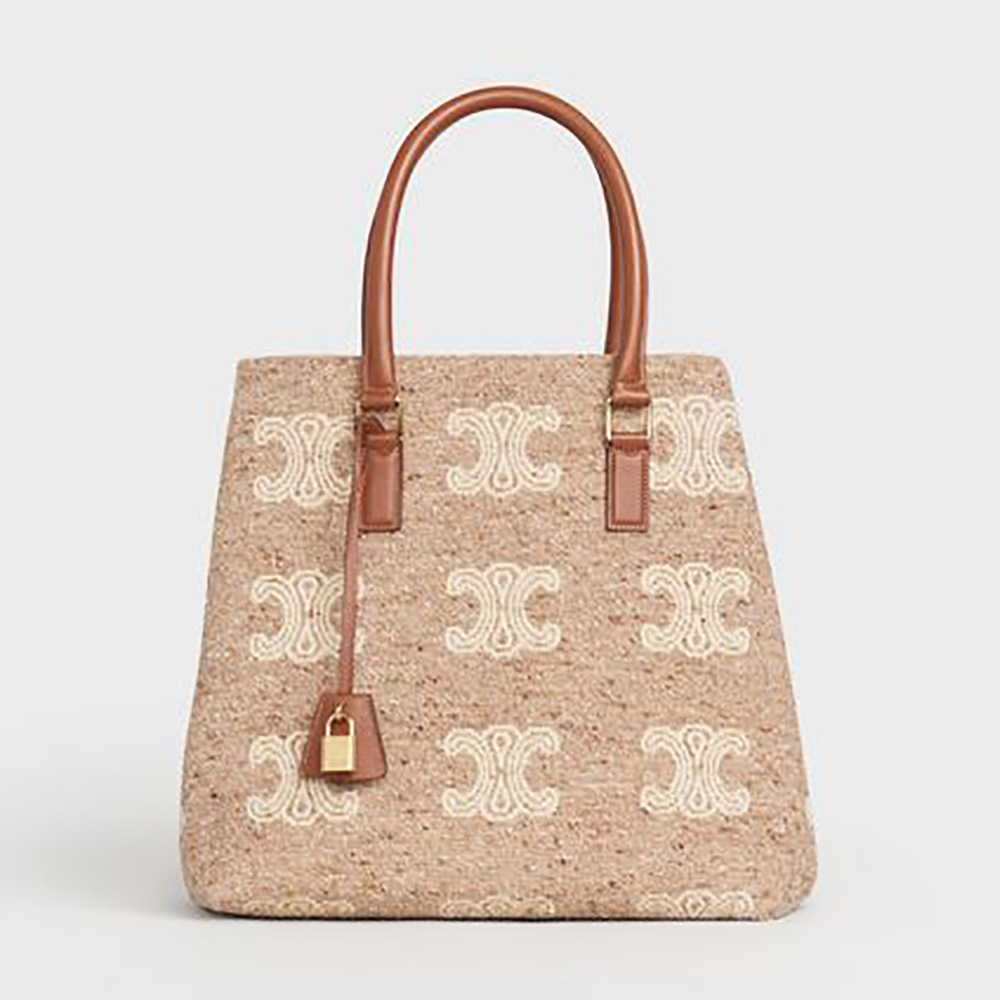 Front angle view of Celine Women Horizontal Cabas Celine in brown jacquard