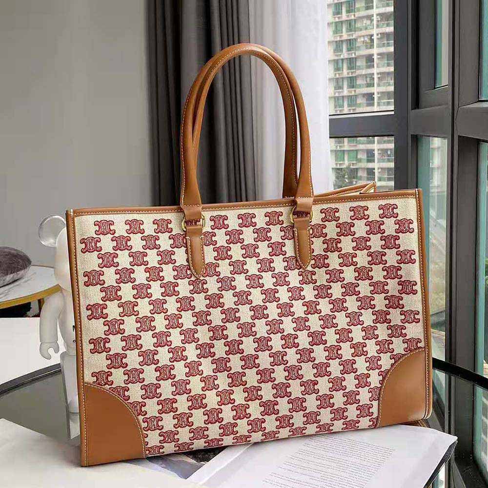 Side angle showcasing textile texture and zip closure on Celine Women Horizontal Cabas
