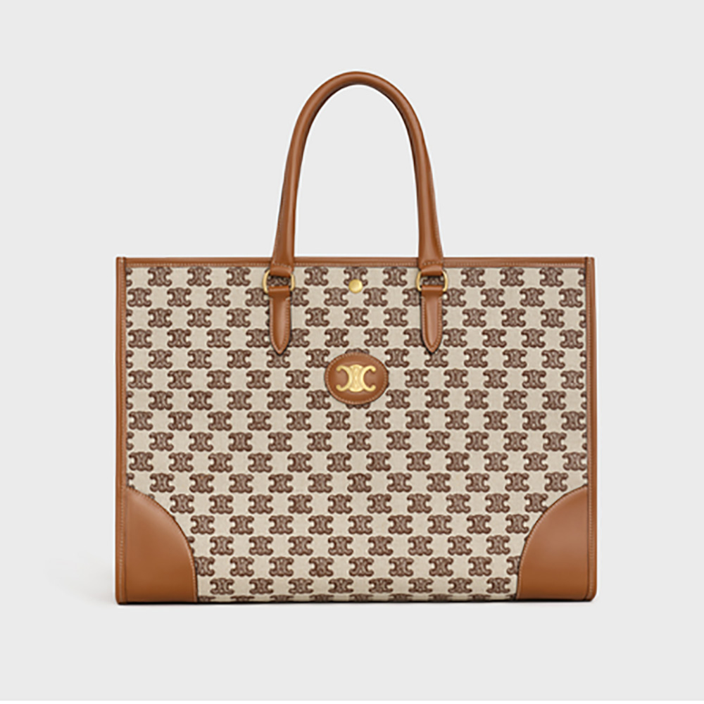 Front view of Celine Women Horizontal Cabas in brown textile