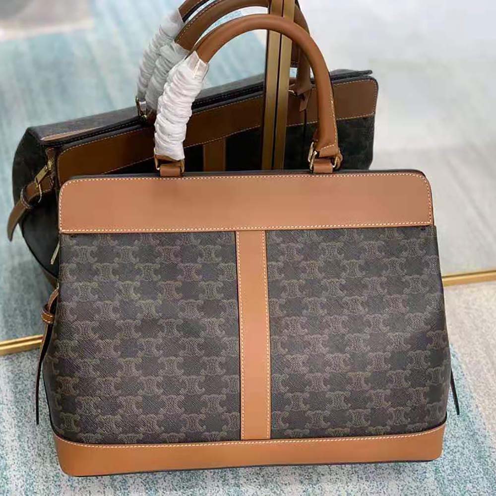Side angle showing calfskin trimming on Celine Women Medium Cabas DE France Bag