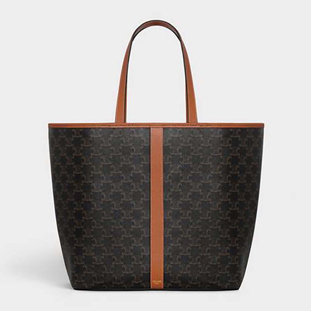 Front view of Celine Women Medium Cabas in Triomphe Canvas-Brown