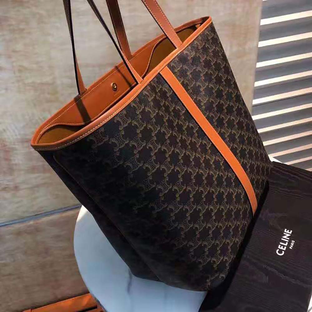 Celine Women Medium Cabas in Triomphe Canvas-Brown - image 4