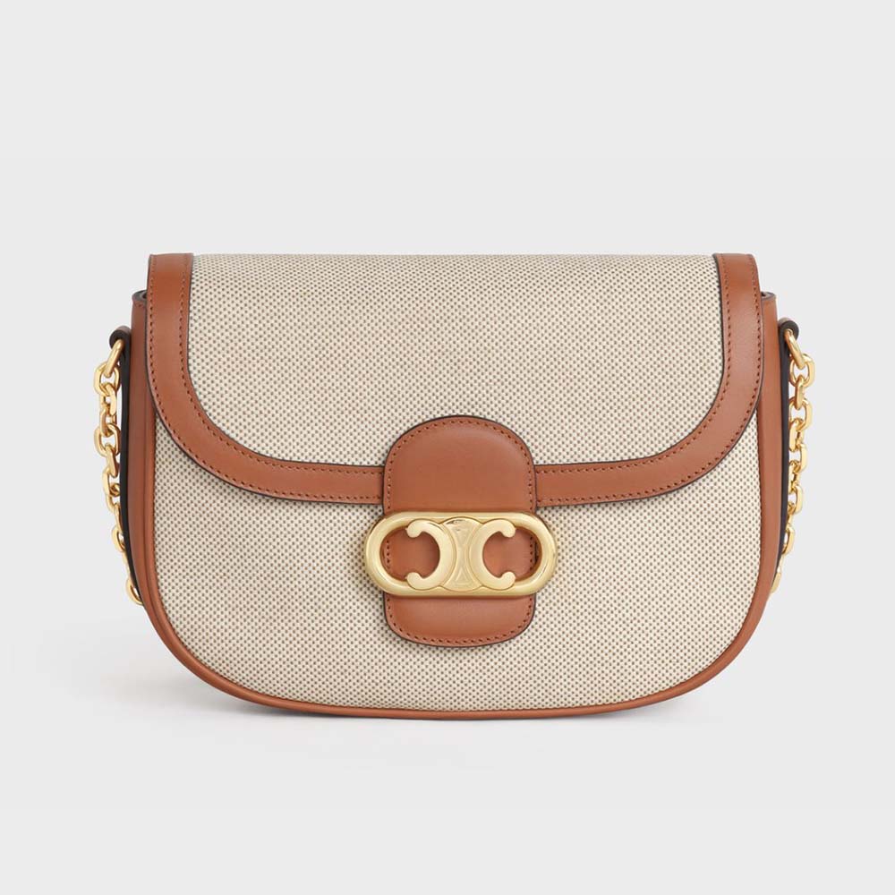 Front view of Celine Women Medium Chain Maillon Triomphe Bag in Beige