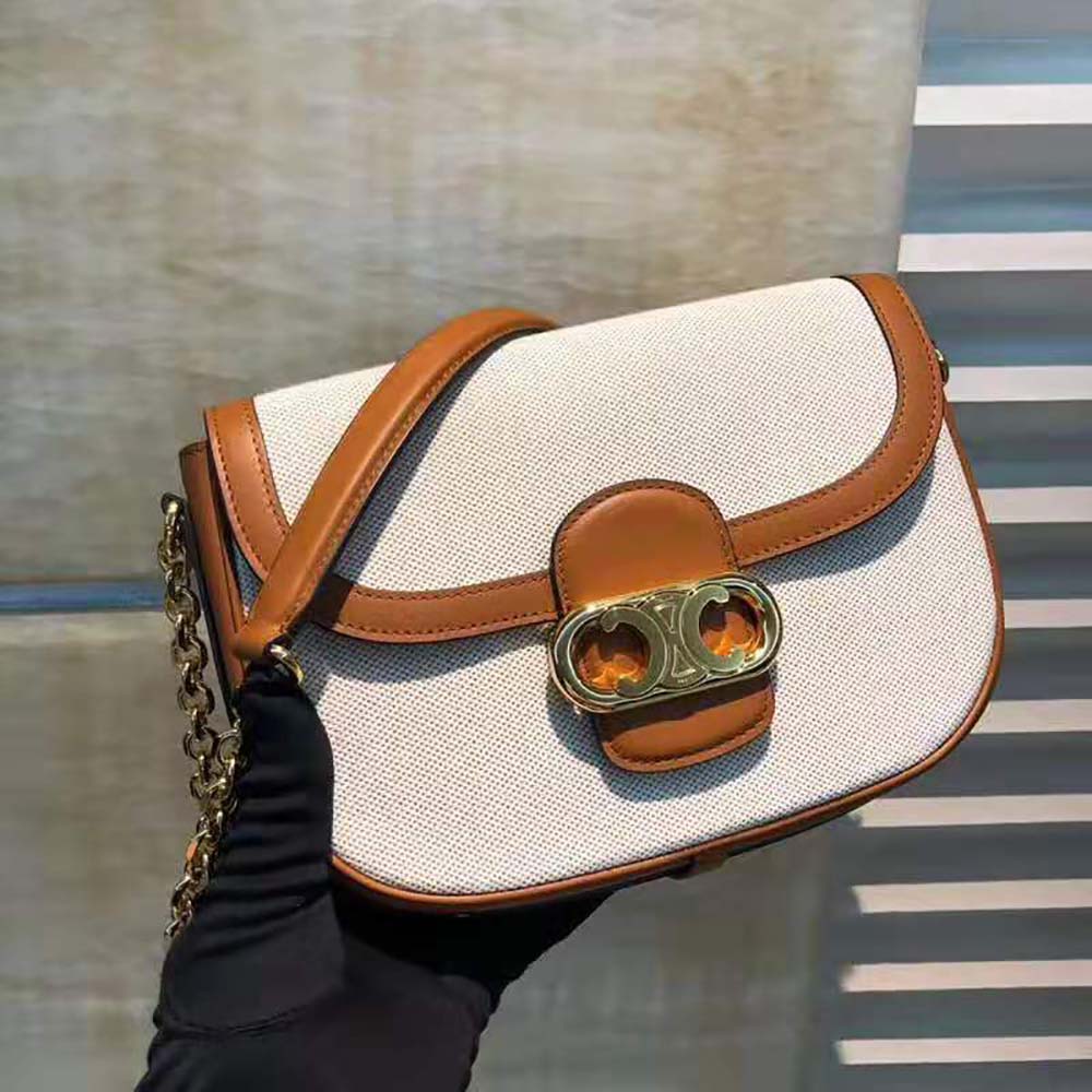 Celine Women Medium Chain Maillon Triomphe Bag in Textile and Calfskin - image 10