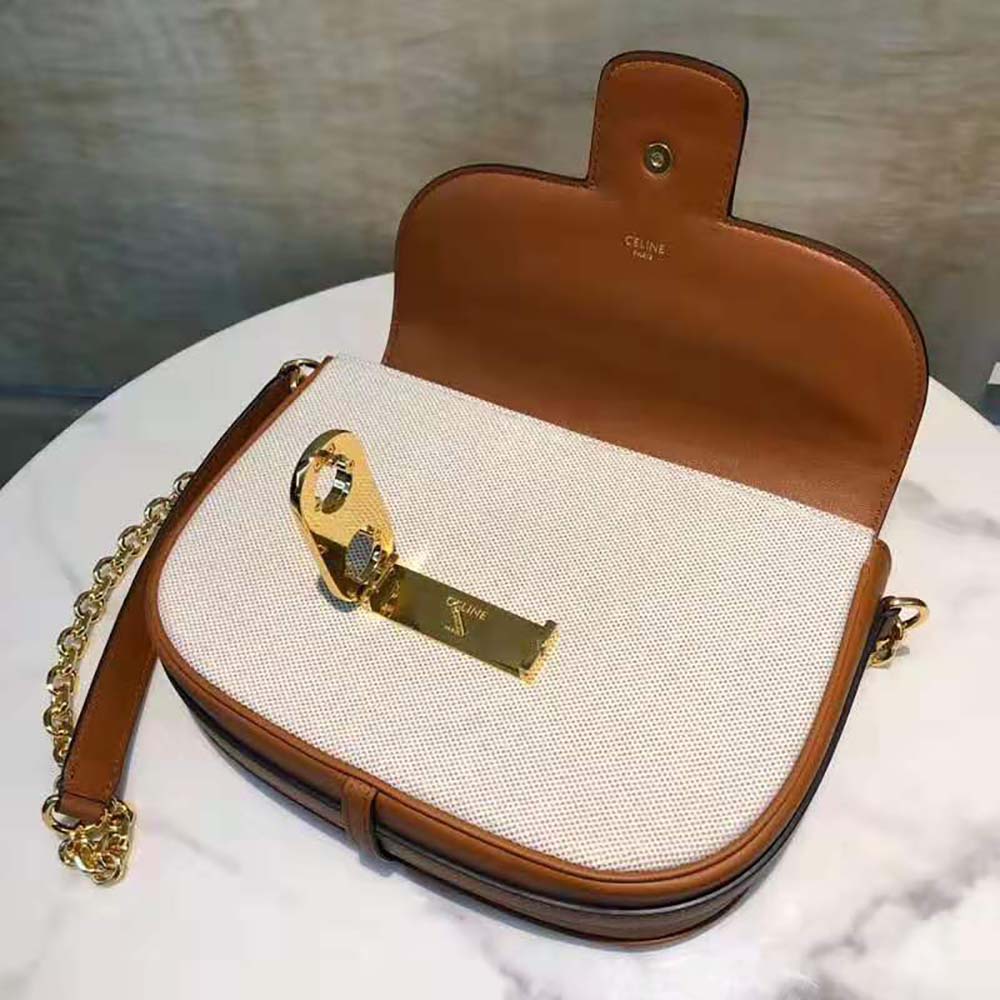 Celine Women Medium Chain Maillon Triomphe Bag in Textile and Calfskin - image 7