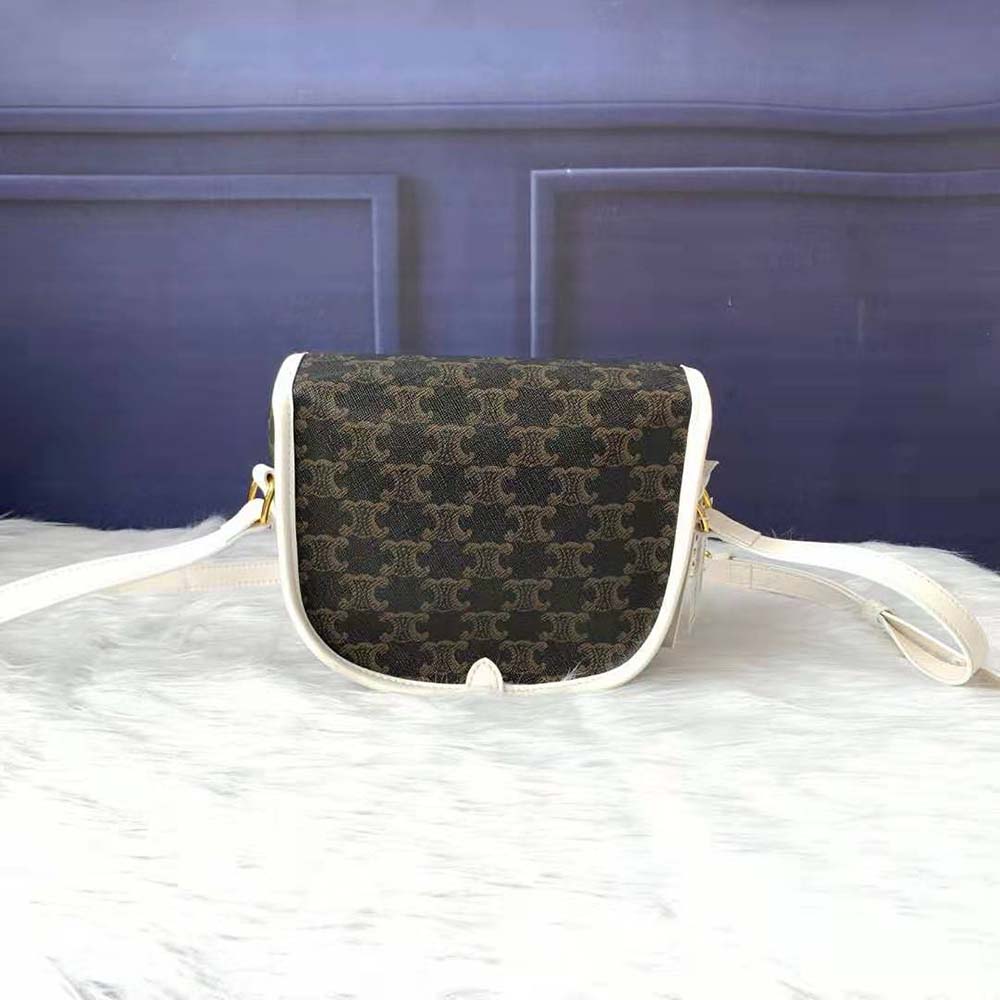 Side profile showing silhouette of Celine Women Medium Folco Bag in white