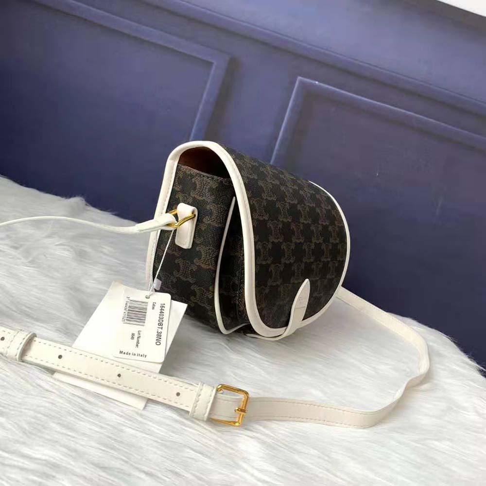 Celine Women Medium Folco Bag in Triomphe Canvas-White - image 4