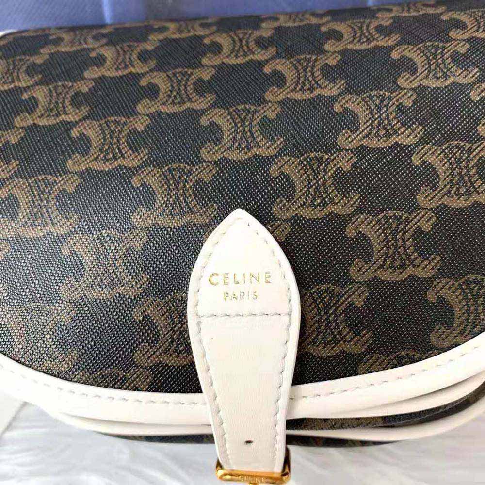 Celine Women Medium Folco Bag in Triomphe Canvas-White - image 9