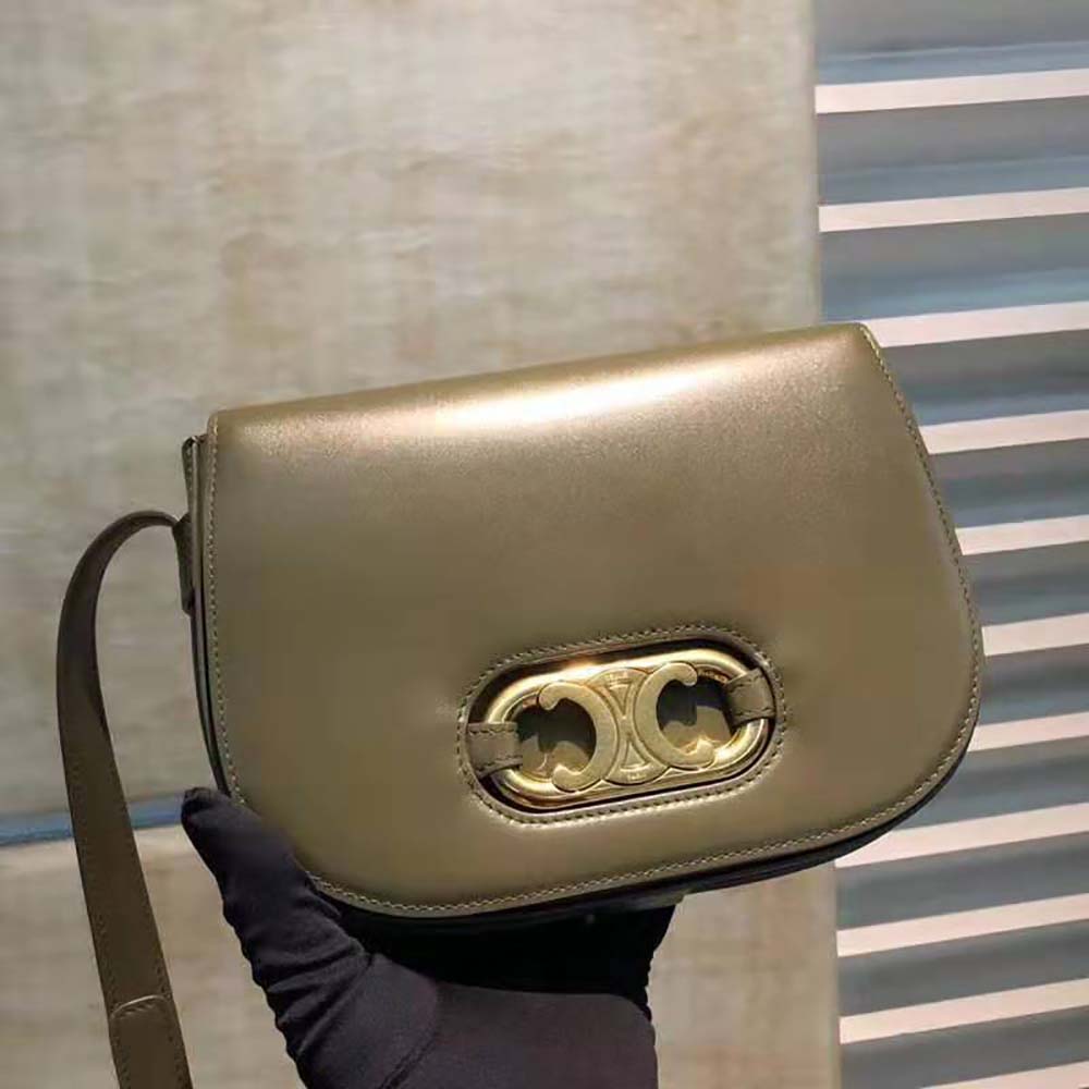 Celine Women Medium Maillon Triomphe Bag in Natural Calfskin-Green - image 4